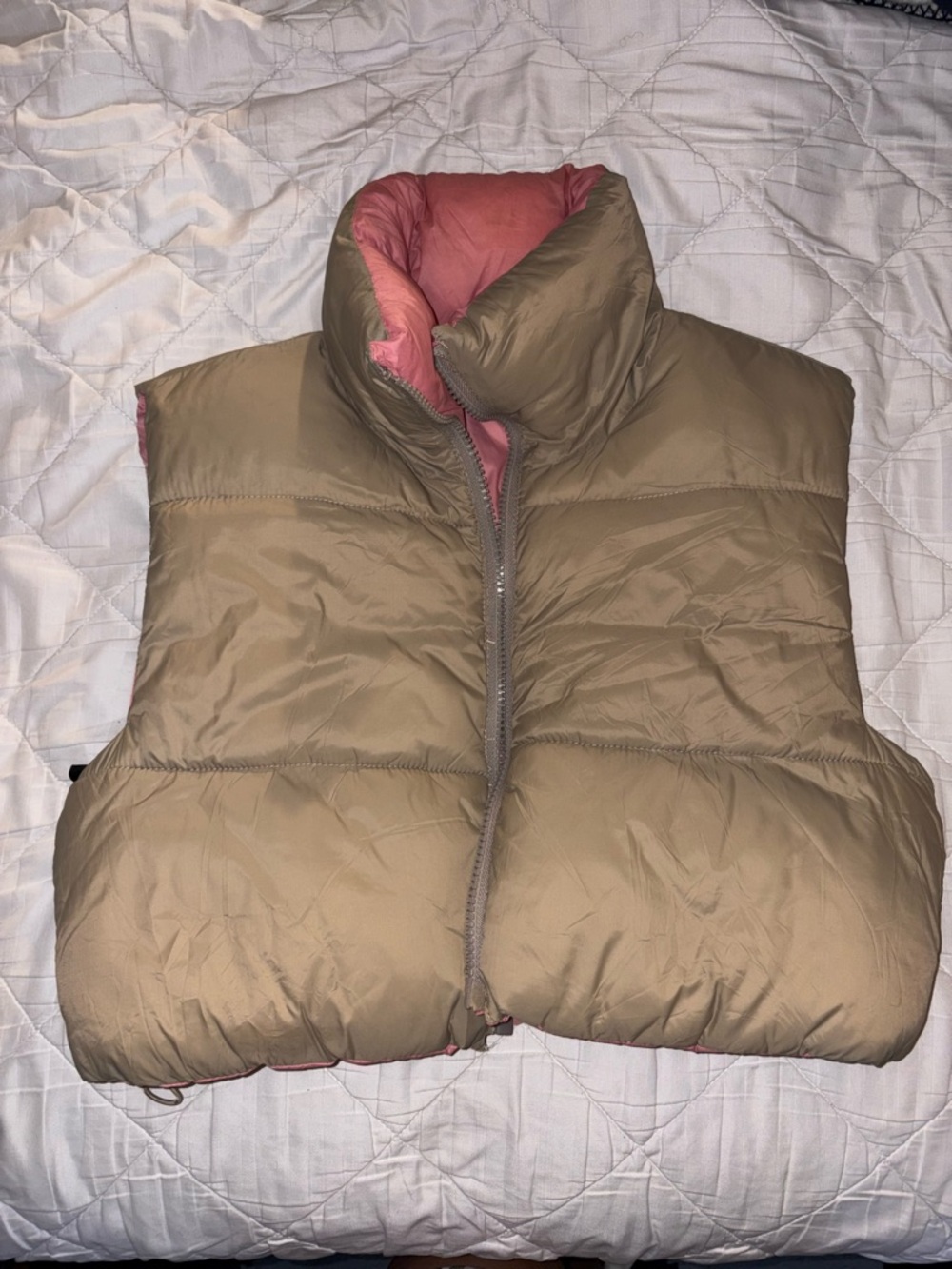 Zara Pink Quilted Puffer Vest with Beige Reversible Interior